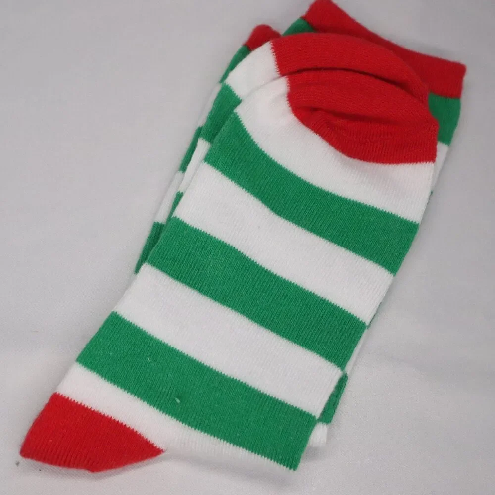 Striped Crew Socks Green White w Red Toe/heel Size 5-10 Holiday Costume